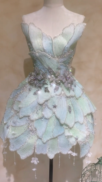 Jolie robe de bal courte verte en tulle, coupe trapèze, pour fête d’anniversaire DP08258