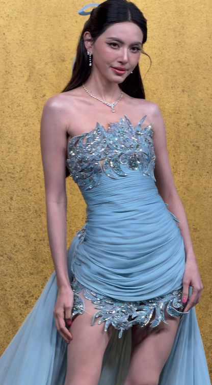 Cute Blue Short Prom Dress Sheath Chiffon Birthday Party Dress DP08259