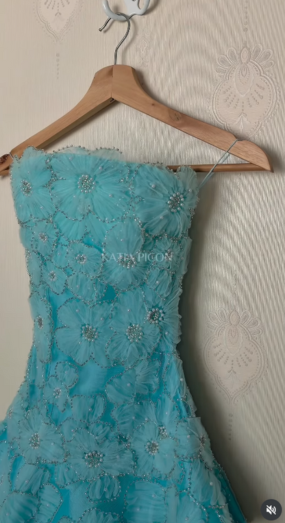 Cute Blue Short Prom Dress Sheath Tulle Sequins Birthday Party Dress DP08270