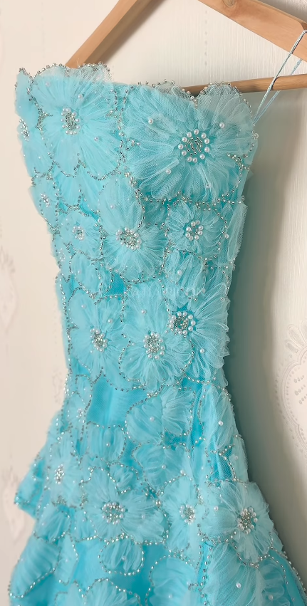 Cute Blue Short Prom Dress Sheath Tulle Sequins Birthday Party Dress DP08270