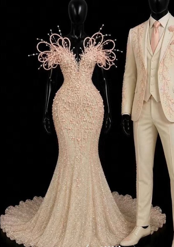 Robe de bal tendance couleur champagne, robe de soirée longue à sequins coupe sirène DP08274