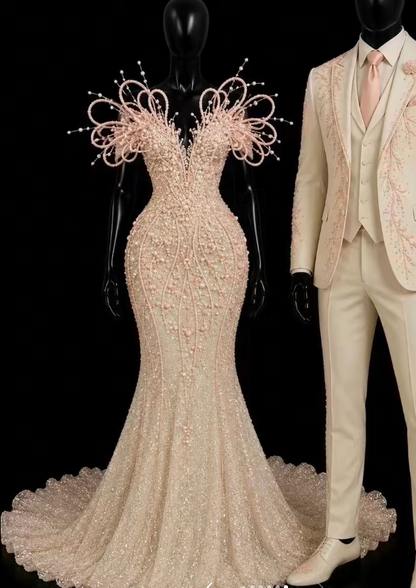 Robe de bal tendance couleur champagne, robe de soirée longue à sequins coupe sirène DP08274