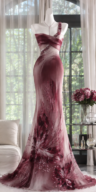 Pretty Burgundy Prom Dress Sheath Chiffon Long Evening Dress DP08280