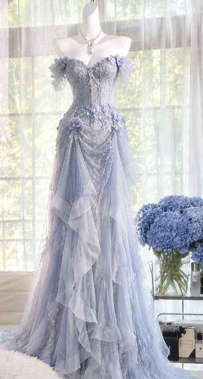 Pretty Pale Blue Prom Dress Sheath BeadedChiffon Long Evening Dress DP08281