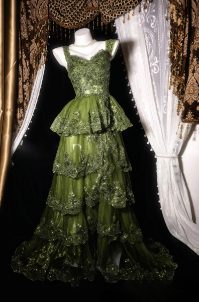 Schönes grünes Ballkleid, A-Linie, Tüll, Pailletten, langes Abendkleid DP08288