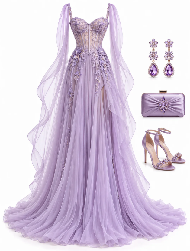 Pretty Purple Prom Dress A-Line Tulle  Long Evening Dress DP08296