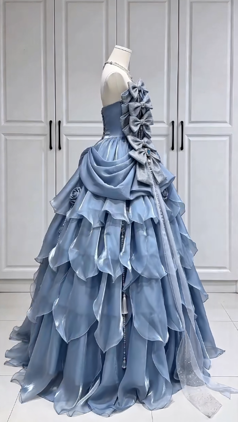 Pretty Blue Prom Dress A-Line Satin Long Evening Dress DP08297