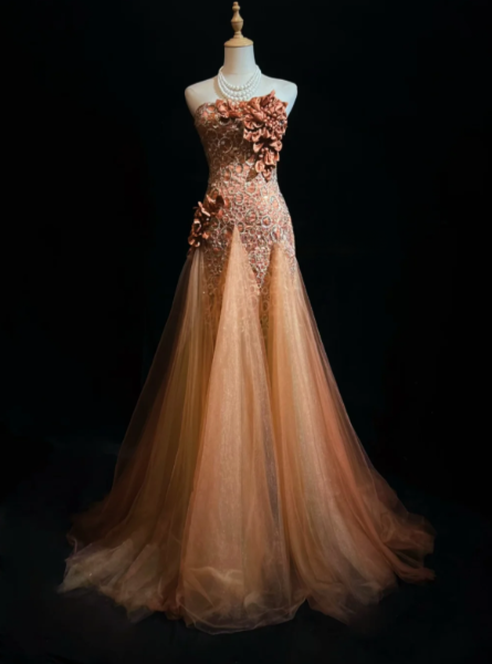 Pretty Orange Prom Dress Sheath Tulle Long Evening Dress DP08298
