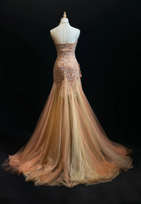 Pretty Orange Prom Dress Sheath Tulle Long Evening Dress DP08298