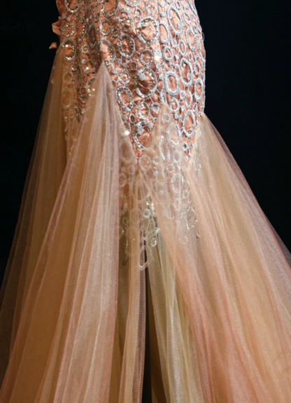 Pretty Orange Prom Dress Sheath Tulle Long Evening Dress DP08298