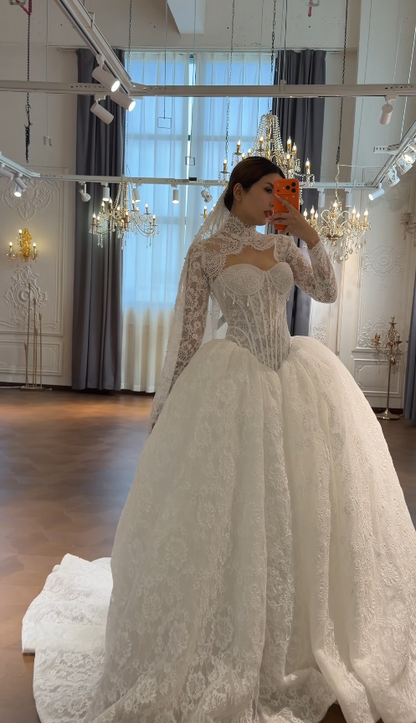 Glam A-Linien-Brautkleid mit Spitze, langes weißes Hochzeitskleid DP08301