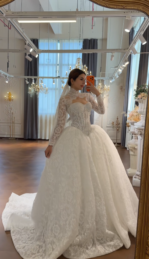 Glam A-Linien-Brautkleid mit Spitze, langes weißes Hochzeitskleid DP08301