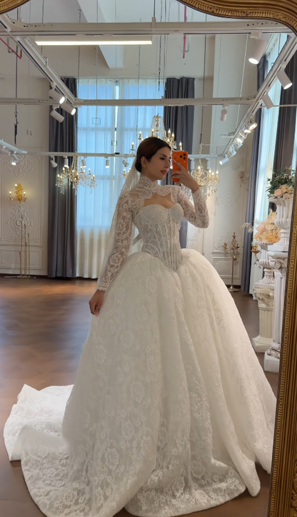 Glam A-Linien-Brautkleid mit Spitze, langes weißes Hochzeitskleid DP08301