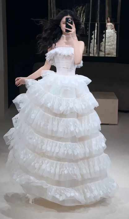 Glam A-Line Lace Long Wedding Dress White Bridal Gown DP08303
