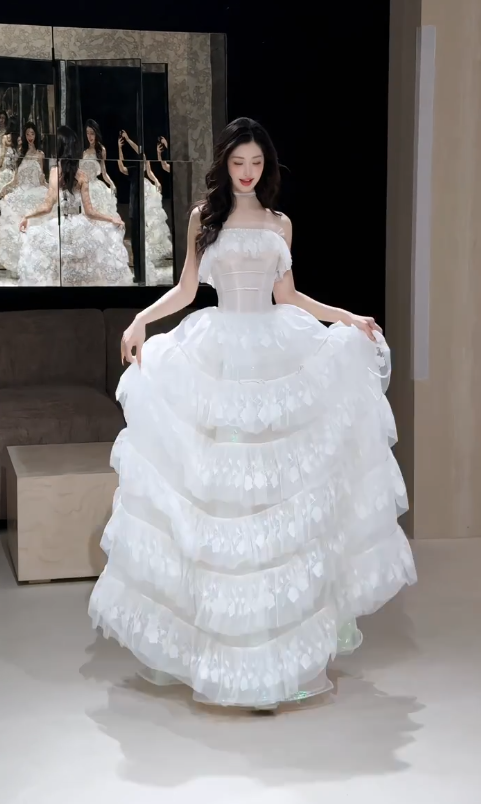 Glam A-Line Lace Long Wedding Dress White Bridal Gown DP08303
