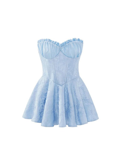 Süßes trägerloses A-Linien-Geburtstagskleid aus blauer Spitze, kurzes Sommerkleid, Hoco-Kleid, Geburtstagsoutfit, Mini-Partykleider zum 18. Geburtstag, DP1087
