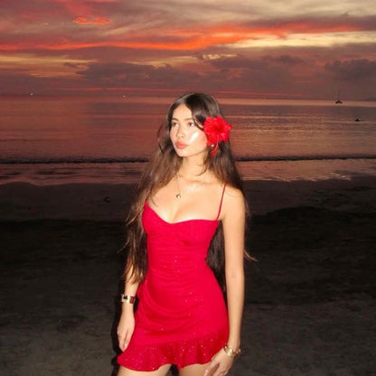 Sexy Etuikleid mit Spaghettiträgern, rote Pailletten, kurzes Sommer-Geburtstagskleid, Hoco-Kleid, Geburtstags-Outfit, 18. Geburtstag, Mini-Partykleider, DP1089