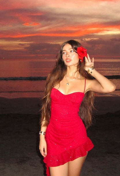 Sexy Etuikleid mit Spaghettiträgern, rote Pailletten, kurzes Sommer-Geburtstagskleid, Hoco-Kleid, Geburtstags-Outfit, 18. Geburtstag, Mini-Partykleider, DP1089