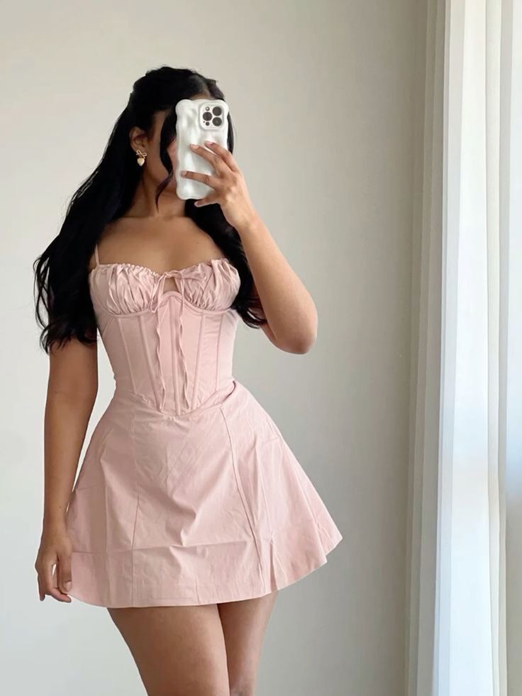 Süßes A-Linie Spaghettiträger Rosa Kurzes Sommer Geburtstagskleid Hoco Kleid Geburtstagsoutfit 18. Geburtstag Mini Partykleider DP1098