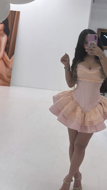 Cute A Line Sweetheart Pink Satin Short Summer 20th Birthday Dress Hoco Dress Birthday Outfit 18th Birthday Mini Party Dresses DP1127