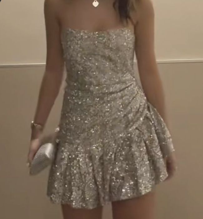 Cute A line Strapless Sequin Silver Short Summer Birthday Dress Hoco Dress Birthday Outfit 21st Birthday Mini Party Dresses DP1136