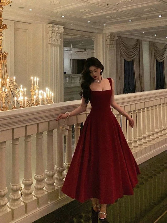 Stunning A line Square Neckline Burgundy Long 21st Birthday Dress Party Dress Birthday Outfit DP1155