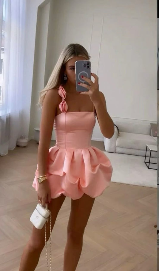 Sexy Etuikleid mit Spaghettiträgern, rosa Satin, kurzes Sommer-Geburtstagskleid, Hoco-Kleid, Geburtstagsoutfit, Mini-Partykleider zum 18. Geburtstag, DP1167