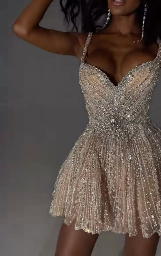 Sexy Ballkleid mit Trägern, Champagner-Pailletten, kurzes Sommerkleid zum 20. Geburtstag, Hoco-Kleid, Geburtstagsoutfit, Mini-Partykleider zum 18. Geburtstag, DP1169