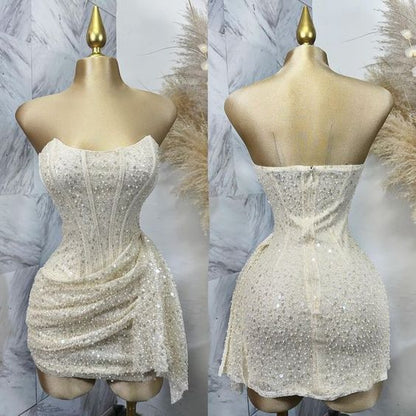 Sexy Etuikleid, trägerlos, Pailletten, kurz, Sommerkleid zum 20. Geburtstag, Hoco-Kleid, Geburtstagsoutfit, Mini-Partykleider zum 18. Geburtstag, DP1175