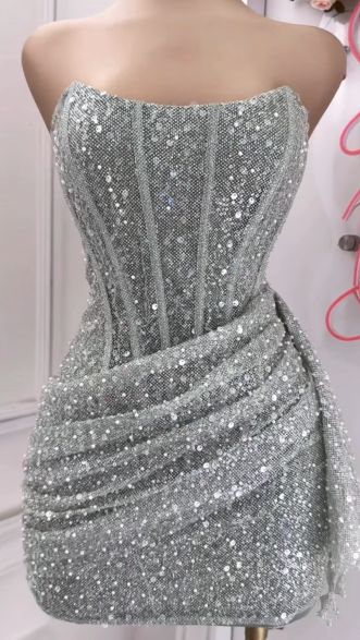Sexy Etuikleid, trägerlos, Pailletten, kurz, Sommerkleid zum 20. Geburtstag, Hoco-Kleid, Geburtstagsoutfit, Mini-Partykleider zum 18. Geburtstag, DP1175