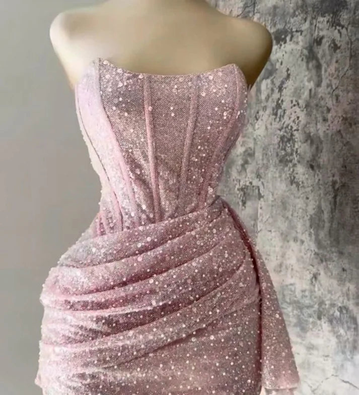 Sexy Etuikleid, trägerlos, Pailletten, kurz, Sommerkleid zum 20. Geburtstag, Hoco-Kleid, Geburtstagsoutfit, Mini-Partykleider zum 18. Geburtstag, DP1175