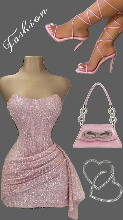 Sexy Etuikleid, trägerlos, Pailletten, kurz, Sommerkleid zum 20. Geburtstag, Hoco-Kleid, Geburtstagsoutfit, Mini-Partykleider zum 18. Geburtstag, DP1175