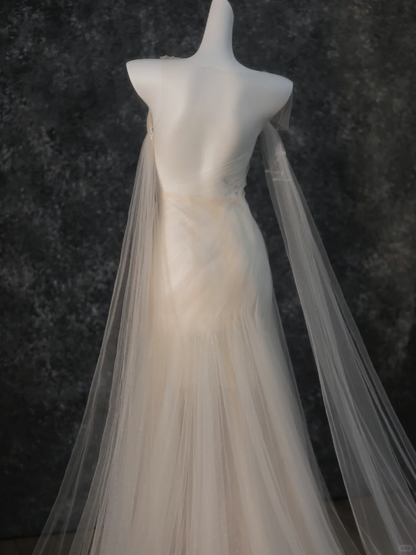 Vintage Bridal Gown Mermaid Strapless White Tulle Long Sleeves Wedding Dresses Minimalist Bridal Gowns DP1207