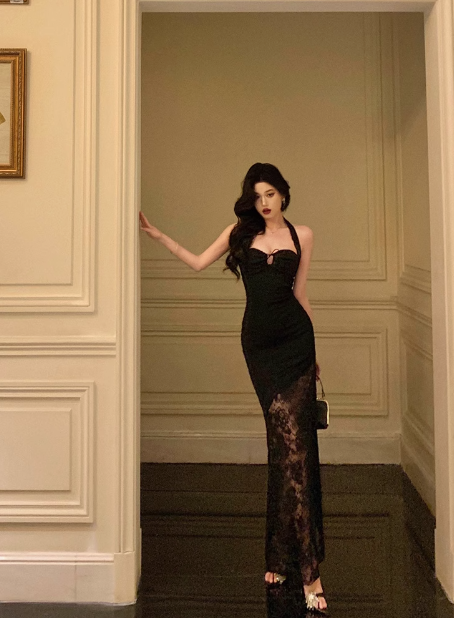 Elegantes Meerjungfrau-Spaghettiträger-Schwarzes 21. Geburtstagskleid Partykleid Geburtstags-Outfits Geburtstagskleid-Ideen für Frauen DP1281