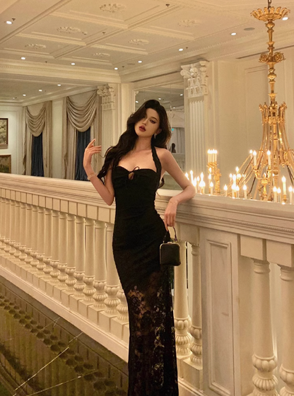 Elegantes Meerjungfrau-Spaghettiträger-Schwarzes 21. Geburtstagskleid Partykleid Geburtstags-Outfits Geburtstagskleid-Ideen für Frauen DP1281