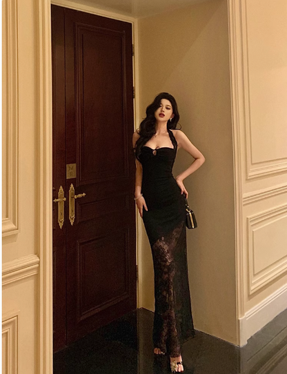 Elegantes Meerjungfrau-Spaghettiträger-Schwarzes 21. Geburtstagskleid Partykleid Geburtstags-Outfits Geburtstagskleid-Ideen für Frauen DP1281
