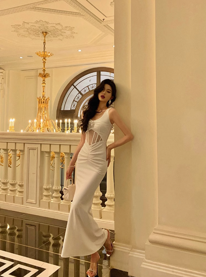 Elegantes weißes ärmelloses Meerjungfrauenkleid zum 21. Geburtstag Partykleid Geburtstags-Outfits Geburtstagskleid-Ideen für Frauen DP1285