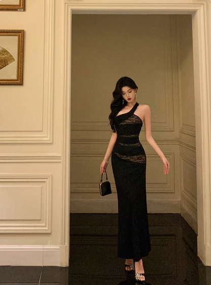 Elegant Mermaid Black Lace Sleeveless 21st Birthday Dress Party Gown Birthday Outfits Birthday Dress Ideas For Women DP1296