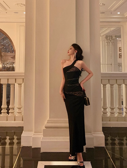 Elegant Mermaid Black Lace Sleeveless 21st Birthday Dress Party Gown Birthday Outfits Birthday Dress Ideas For Women DP1296