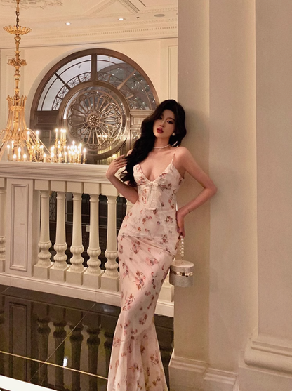 Sexy Meerjungfrau Rosa Blumen Spaghettiträger 18. Geburtstagskleid Partykleid Geburtstagsoutfits Geburtstagskleid Ideen für Frauen DP1300