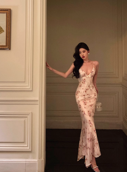 Sexy Meerjungfrau Rosa Blumen Spaghettiträger 18. Geburtstagskleid Partykleid Geburtstagsoutfits Geburtstagskleid Ideen für Frauen DP1300