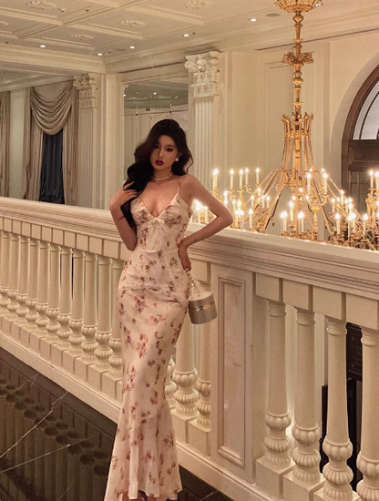 Sexy Meerjungfrau Rosa Blumen Spaghettiträger 18. Geburtstagskleid Partykleid Geburtstagsoutfits Geburtstagskleid Ideen für Frauen DP1300