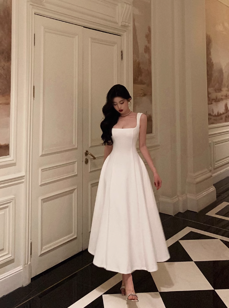 Elegantes, quadratisches, weißes, ärmelloses Kleid zum 21. Geburtstag, Partykleid, Geburtstags-Outfits, Geburtstagskleid-Ideen für Frauen, DP1303