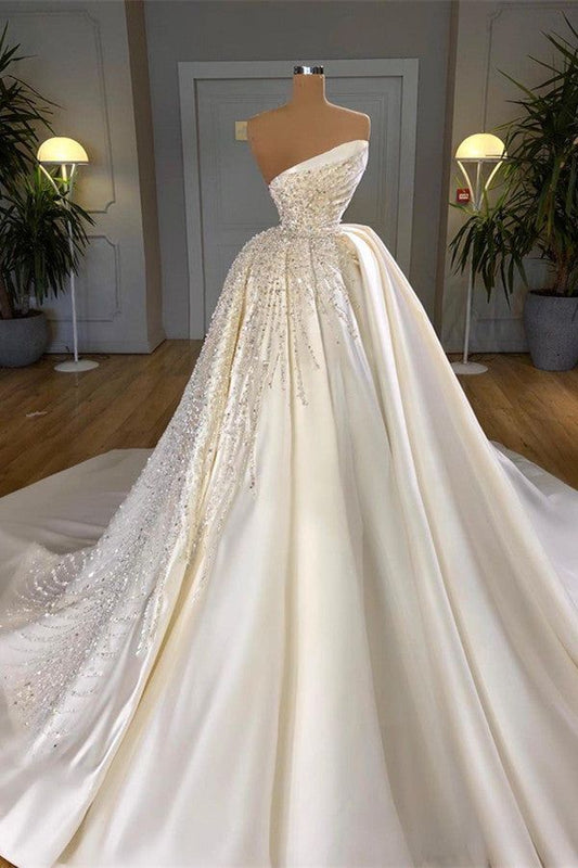 Timeless Ball Gown Wedding Dress With Crystals One Shoulder Satin Wedding Dress Bridal Gowns DP1335