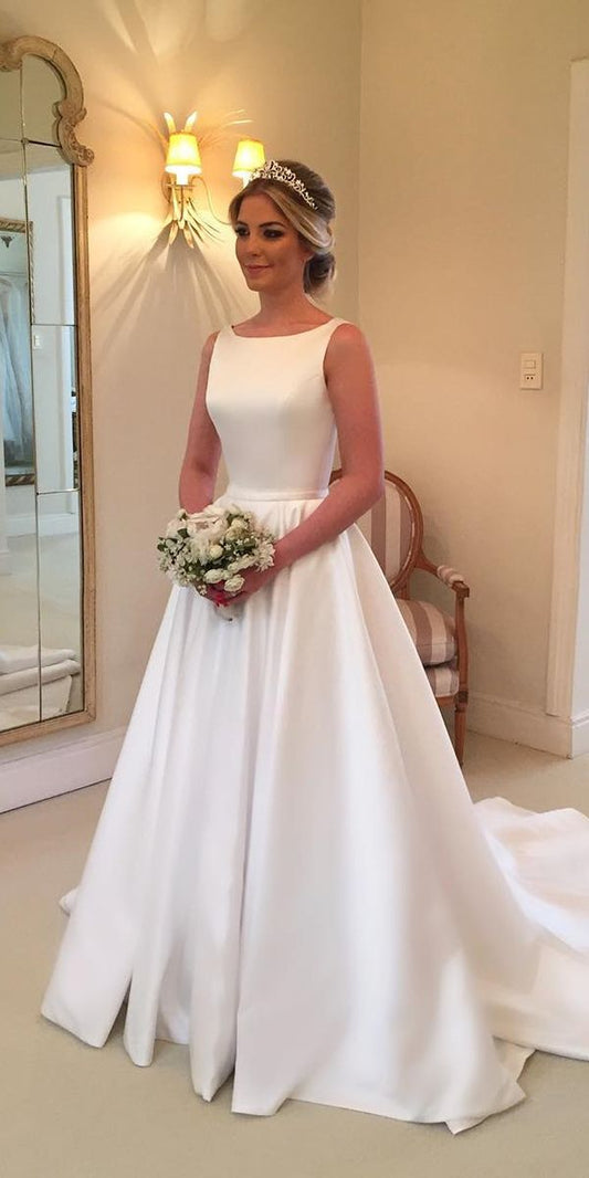 Classic Bridal Gown Ball Gown Scoop White Wedding Dresses Minimalist Bridal Gowns DP1340