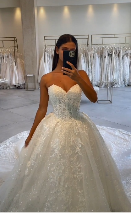 Klassisches Brautkleid Ballkleid Sweetheart Spitze Weiße Brautkleider Minimalistische Brautkleider DP1362