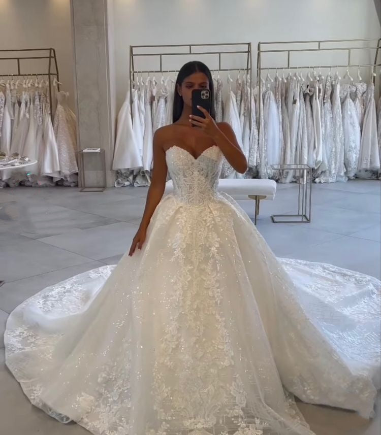 Klassisches Brautkleid Ballkleid Sweetheart Spitze Weiße Brautkleider Minimalistische Brautkleider DP1362