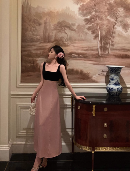Elegantes A-Linien-Kleid mit quadratischem Ausschnitt, rosa, ärmellos, burgunderrot, Partykleid, Geburtstags-Outfits, Geburtstagskleid-Ideen für Frauen, DP1388