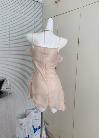 Sweet A Line Spaghetti Straps Pink Sequin Casual Dress Summer Short Holiday Dresses DP1398
