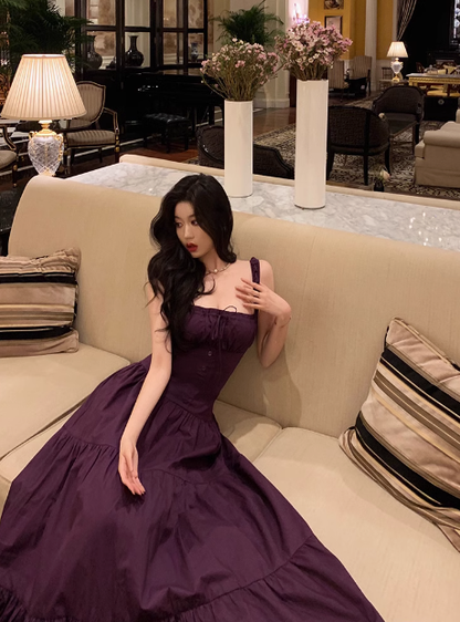 Elegantes A-Linien-Kleid mit quadratischem Ausschnitt und Traubenmuster, ärmellos, für den 23. Geburtstag, Partykleid, Geburtstags-Outfits, Geburtstagskleid-Ideen für Frauen, DP1429